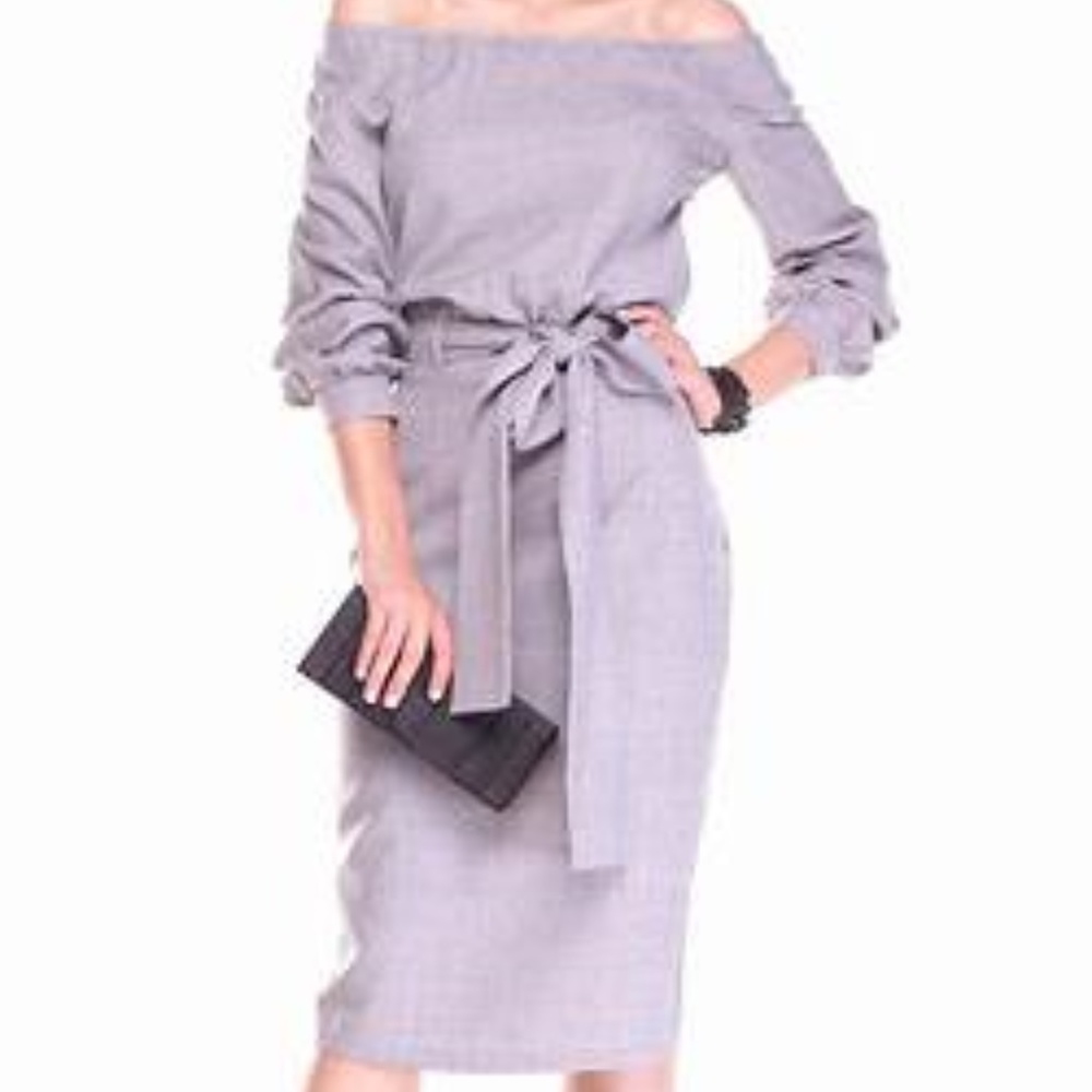 Rebecca Tatti Linen blend off shoulder dress